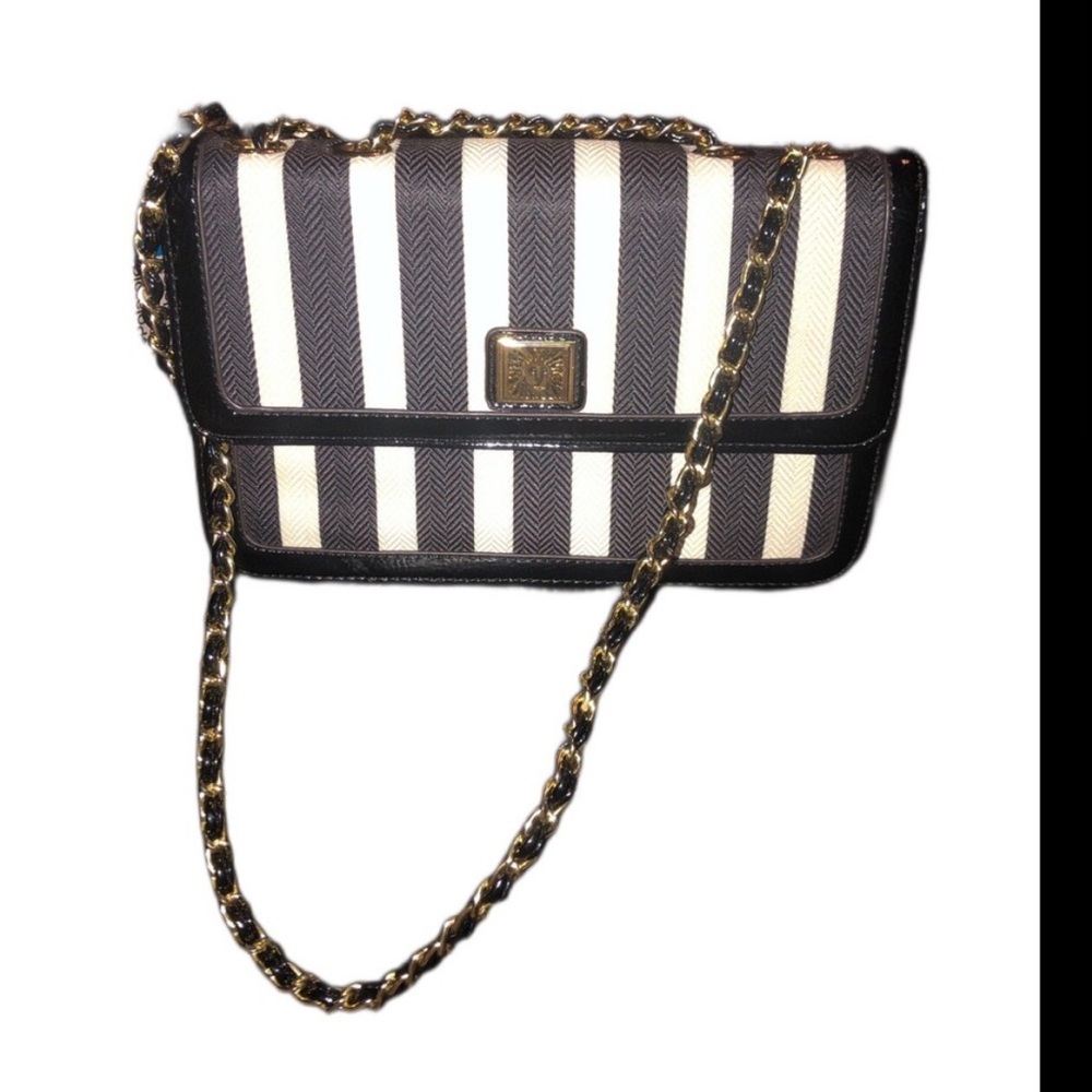 Anne Klein Black and White Striped Crossbody Bag
